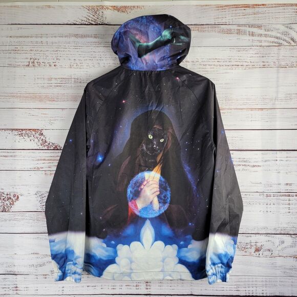 RIPNDIP MENS SIZE S GALAXY GYPSY ANORAK JACKET BLACK HOODED STARS CAT - Picture 1 of 15